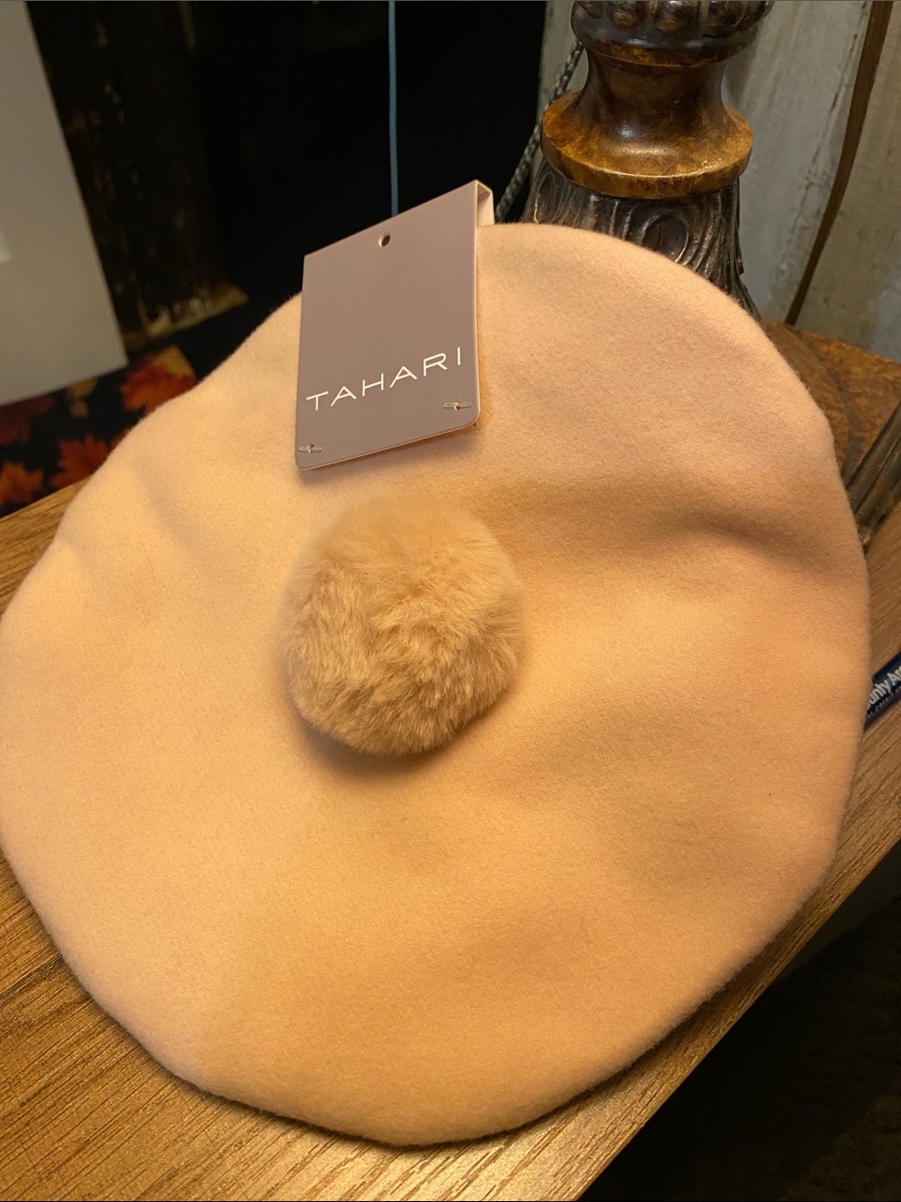 Tahari Pale Pink Pom-Pom Wool Beret